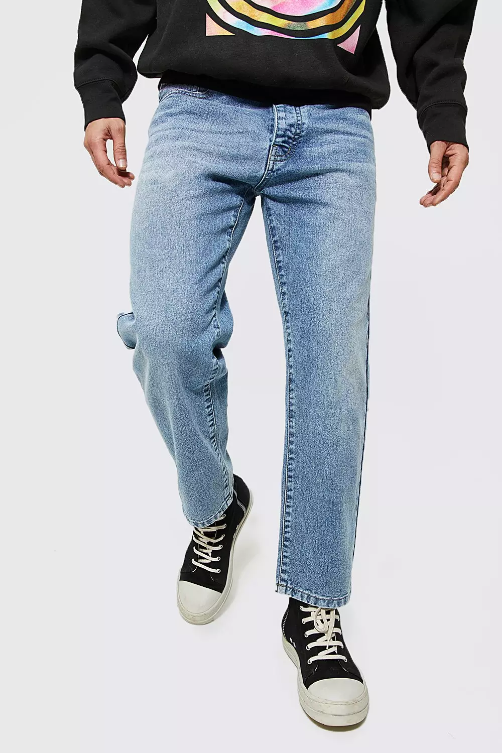 Straight Leg Rigid Cropped Jeans boohooMAN USA